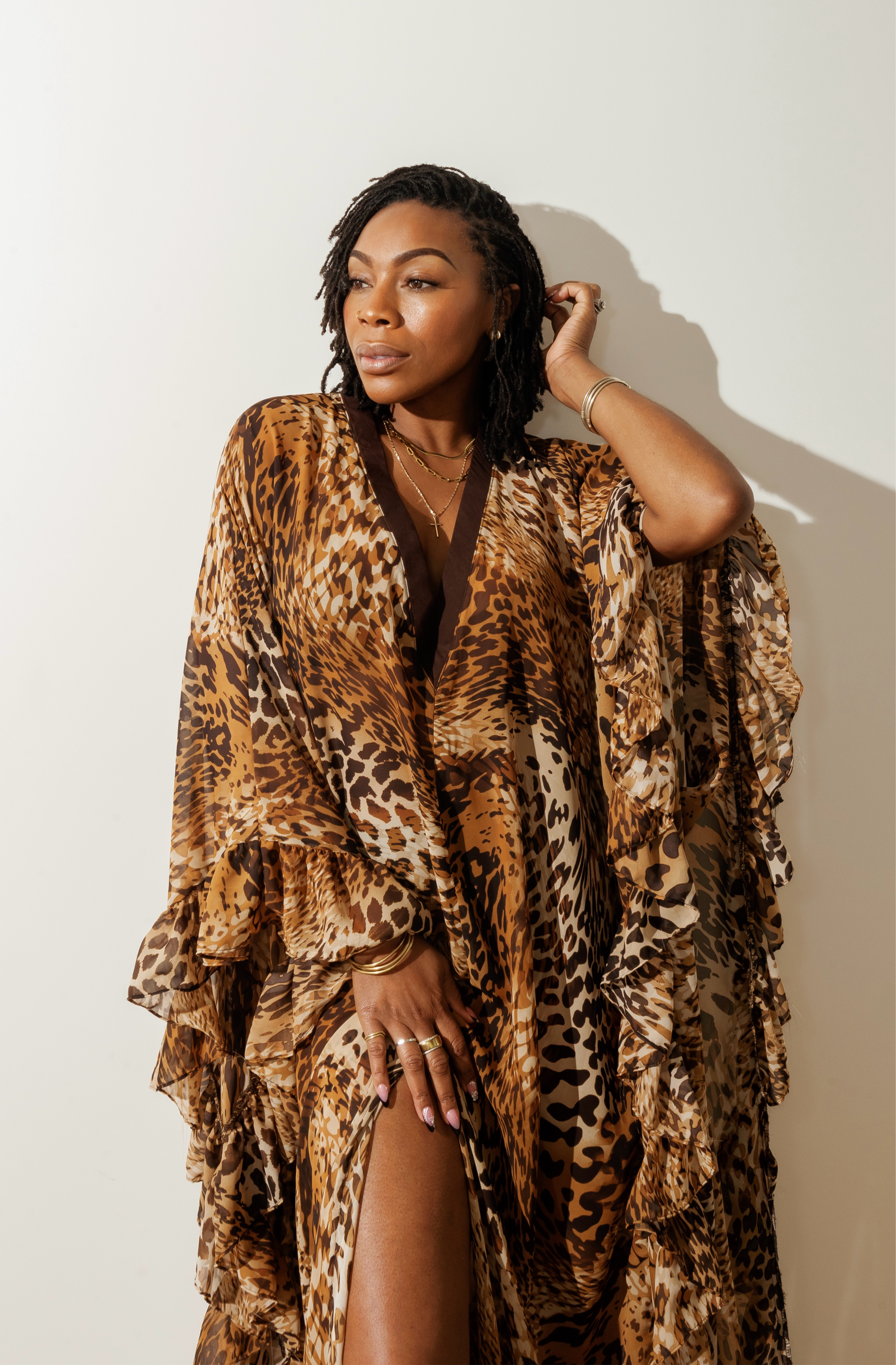 SHEER Leopard Ruffle Kaftan