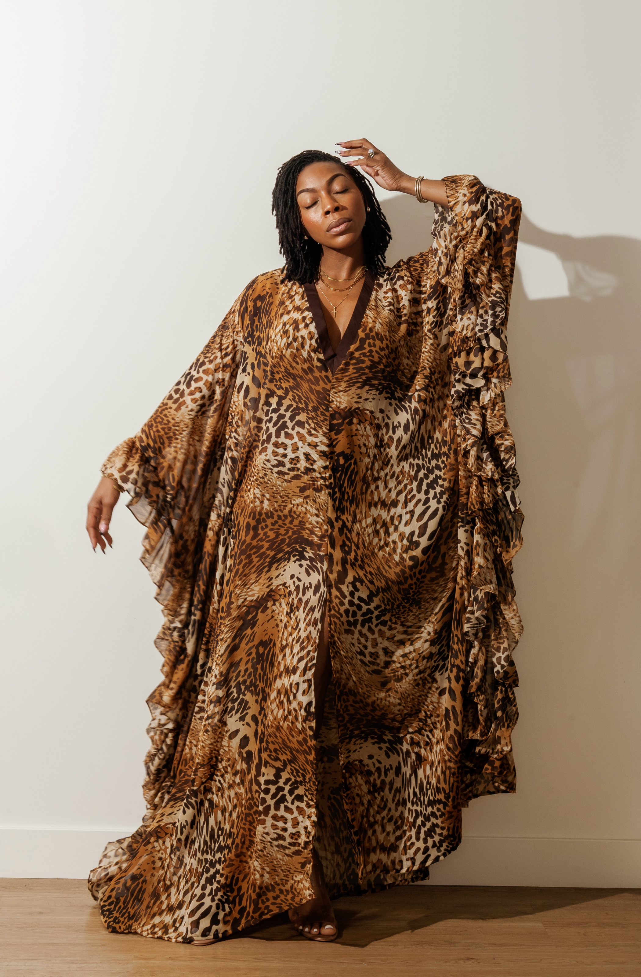 SHEER Leopard Ruffle Kaftan