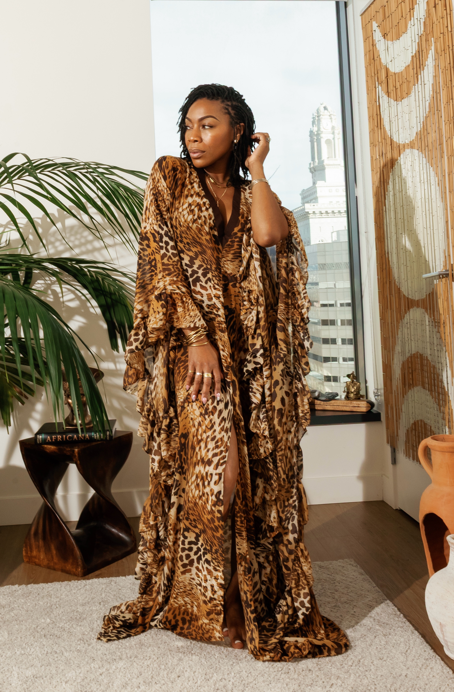 SHEER Leopard Ruffle Kaftan